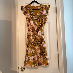 LOFT Mustard and Black Floral Dress